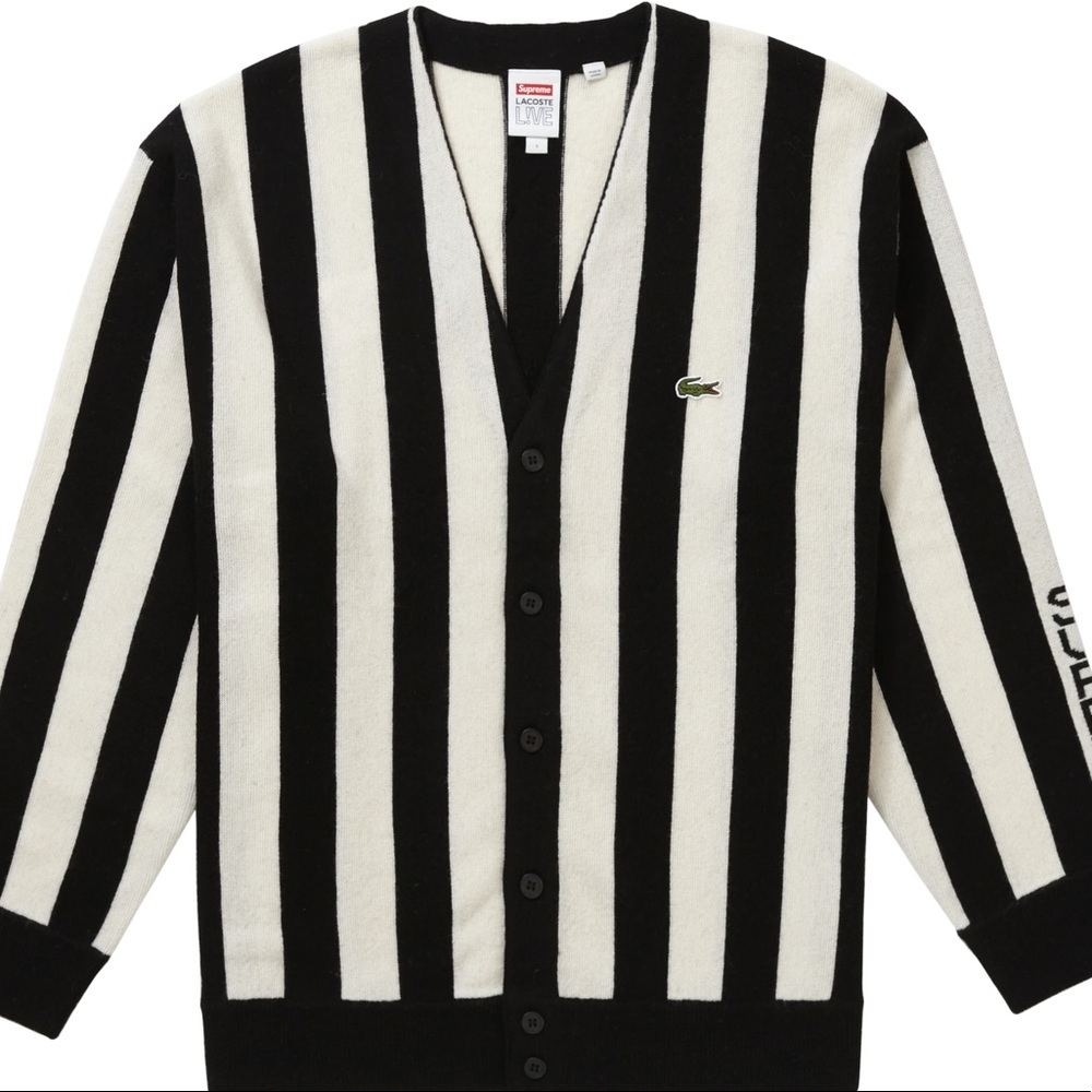 Supreme LACOSTE Stripe Cardigan Black and White